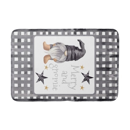 Waterverf Winter Gnome op Buffalo Check Christmas Badmat (Voorkant)