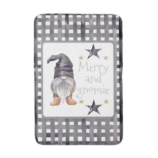 Waterverf Winter Gnome op Buffalo Check Christmas Badmat (Voorkant Verticaal)