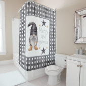 Waterverf Winter Gnome op Buffalo Check Christmas Douchegordijn (In situ)