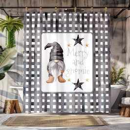 Waterverf Winter Gnome op Buffalo Check Christmas Douchegordijn