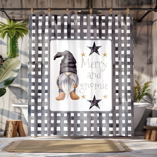 Waterverf Winter Gnome op Buffalo Check Christmas Douchegordijn