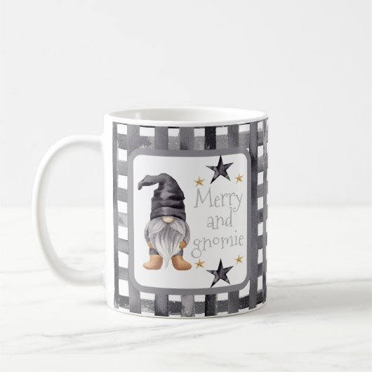 Waterverf Winter Gnome op Buffalo Check Christmas Koffiemok (Links)
