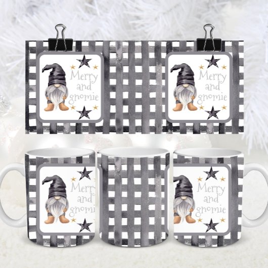 Waterverf Winter Gnome op Buffalo Check Christmas Koffiemok