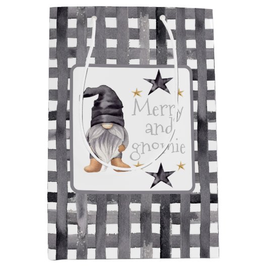 Waterverf Winter Gnome op Buffalo Check Christmas Medium Cadeauzakje (Voorkant)