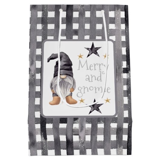 Waterverf Winter Gnome op Buffalo Check Christmas Medium Cadeauzakje (Achterkant)