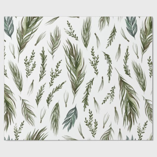 Waterverf Winter Green Seamless Pattern Cadeaupapier (Vlak)