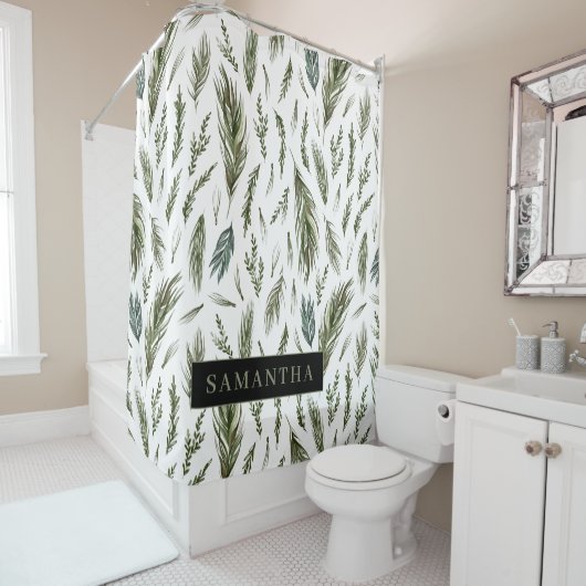 Waterverf Winter Green Seamless Pattern Douchegordijn (In situ)