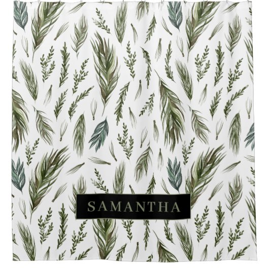 Waterverf Winter Green Seamless Pattern Douchegordijn (Voorkant)