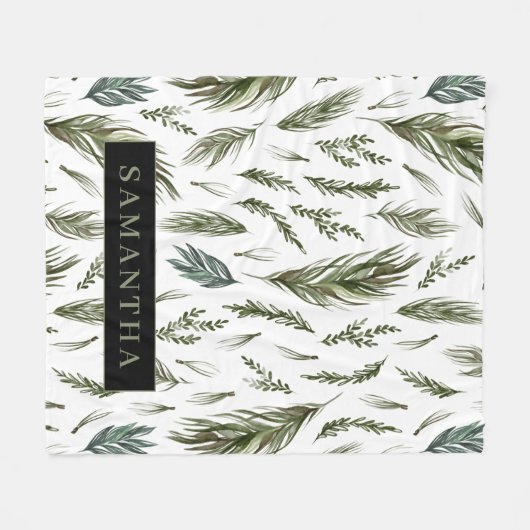 Waterverf Winter Green Seamless Pattern Fleece Deken (Voorkant (Horizontaal))