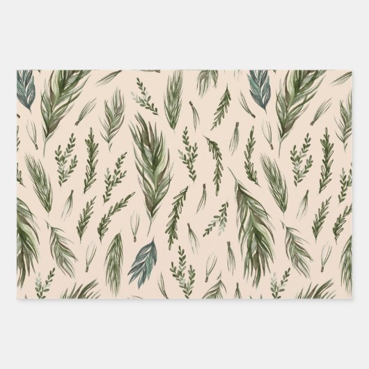 Waterverf Winter Green Seamless Pattern Inpakpapier Vel (Voorkant 3)