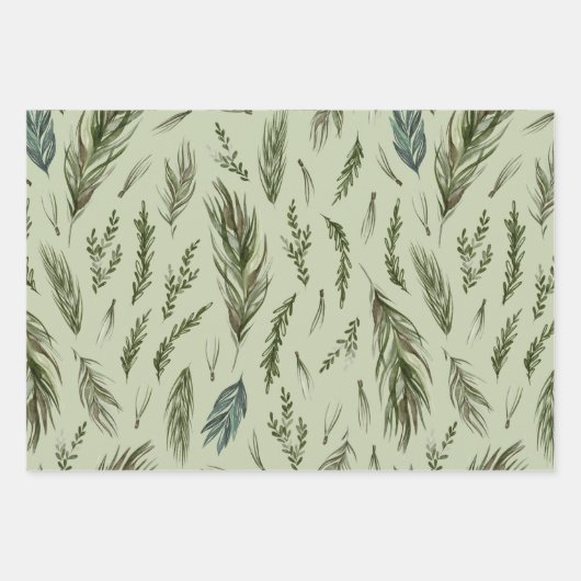 Waterverf Winter Green Seamless Pattern Inpakpapier Vel (Voorkant 2)