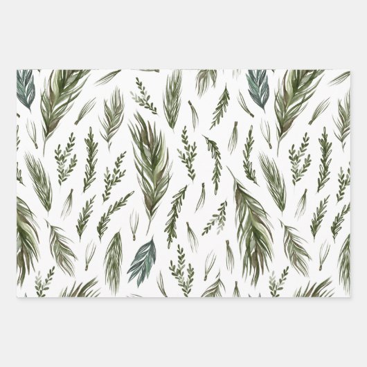 Waterverf Winter Green Seamless Pattern Inpakpapier Vel (Voorkant)