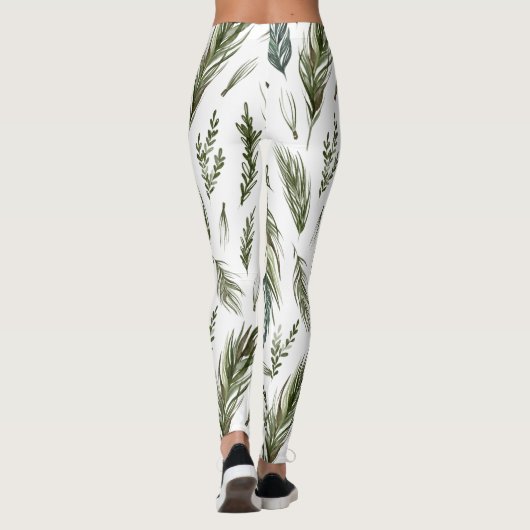 Waterverf Winter Green Seamless Pattern Leggings (Achterkant)