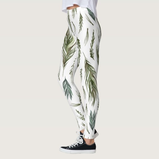 Waterverf Winter Green Seamless Pattern Leggings (Links)