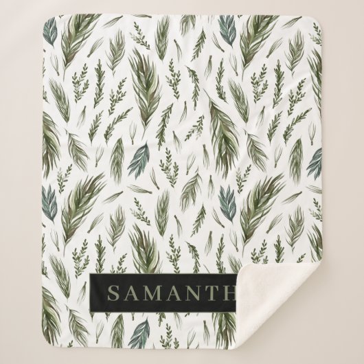 Waterverf Winter Green Seamless Pattern Sherpa Deken (Voorkant)