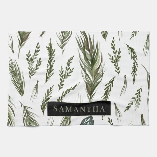 Waterverf Winter Green Seamless Pattern Theedoek (Horizontaal)