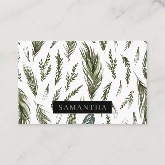 Waterverf Winter Green Seamless Pattern Visitekaartje (Voorkant)