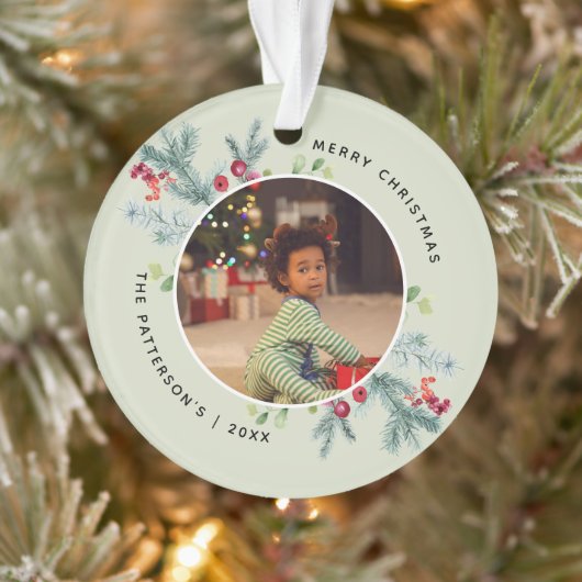 Waterverf Winter Greenery 2 Foto's Ornament (Boom)