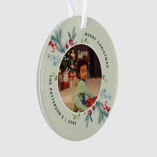 Waterverf Winter Greenery 2 Foto's Ornament (voorkant)