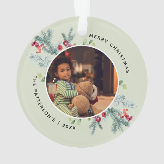 Waterverf Winter Greenery 2 Foto's Ornament (achterkant)