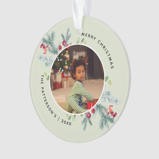 Waterverf Winter Greenery 2 Foto's Ornament (voorkant)