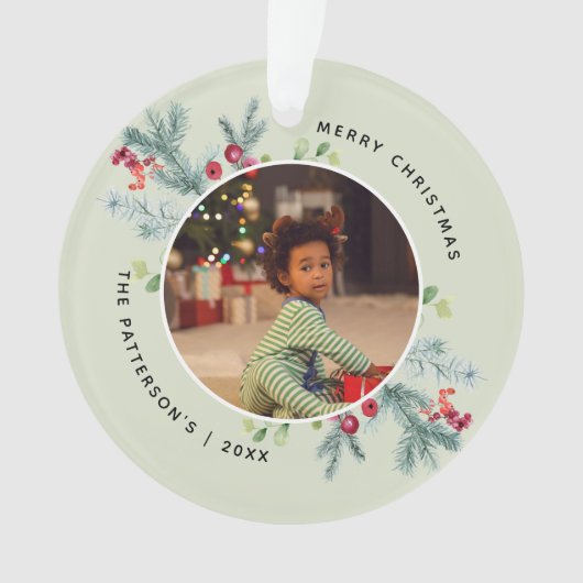 Waterverf Winter Greenery 2 Foto's Ornament (voorkant)