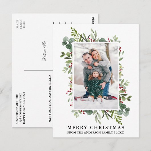 Waterverf Winter Greenery Berries Briefkaart (Voorkant / Achterkant)