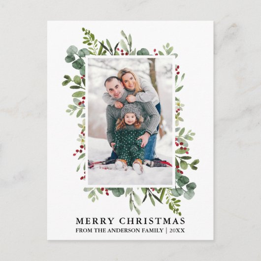 Waterverf Winter Greenery Berries Briefkaart (Voorkant)