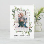 Waterverf Winter Greenery Berries Feestdagenkaart (Staand voorkant)