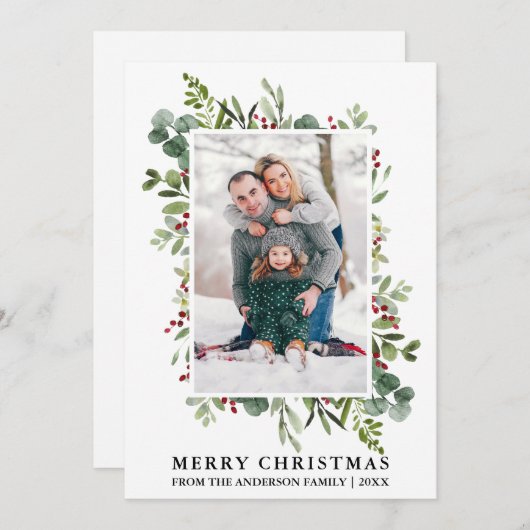 Waterverf Winter Greenery Berries Feestdagenkaart (Voorkant / Achterkant)