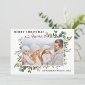 Waterverf Winter Greenery Berries kerstfoto Feestdagenkaart (Staand voorkant)