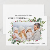 Waterverf Winter Greenery Berries kerstfoto Feestdagenkaart (Voorkant / Achterkant)