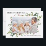 Waterverf Winter Greenery Berries kerstfoto Feestdagenkaart<br><div class="desc">De Elegant Waterverf Winter Greenery Merry kerstfotofeestkaart bevat eucalyptusbladeren en rode holly bessen.</div>