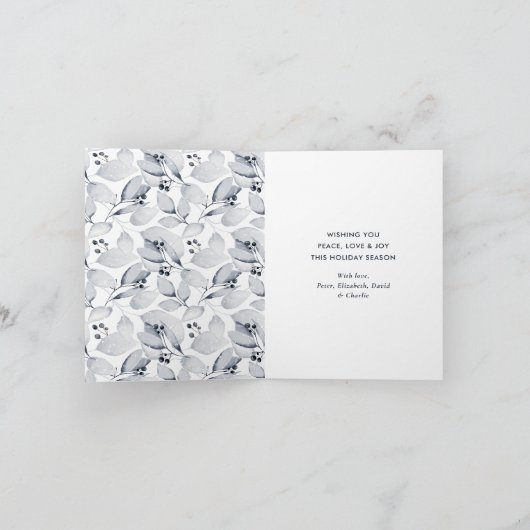 Waterverf Winter Greenery Foto Merry Kerstmis Feestdagen Kaart (Binnen)