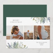 Waterverf Winter Greenery Holiday Foto Collage Feestdagenkaart (Voorkant / Achterkant)