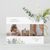 Waterverf Winter Greenery Holiday Foto Collage Feestdagenkaart (Staand voorkant)