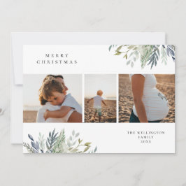 Waterverf Winter Greenery Holiday Foto Collage Feestdagenkaart