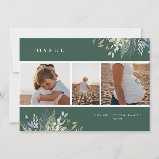 Waterverf Winter Greenery Holiday Foto Collage Feestdagenkaart (Voorkant)