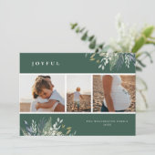 Waterverf Winter Greenery Holiday Foto Collage Feestdagenkaart (Staand voorkant)