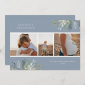 Waterverf Winter Greenery Holiday Foto Collage Feestdagenkaart (Voorkant / Achterkant)