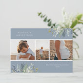 Waterverf Winter Greenery Holiday Foto Collage Feestdagenkaart (Staand voorkant)