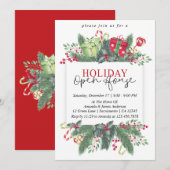 Waterverf Winter Greenery Holiday Open House Kaart (Voorkant / Achterkant)