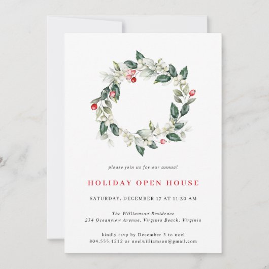 Waterverf Winter Greenery Holiday Open House Kaart (Voorkant)