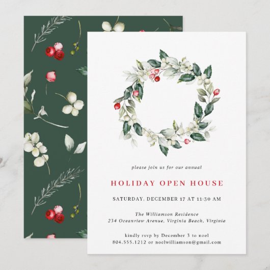Waterverf Winter Greenery Holiday Open House Kaart (Voorkant / Achterkant)