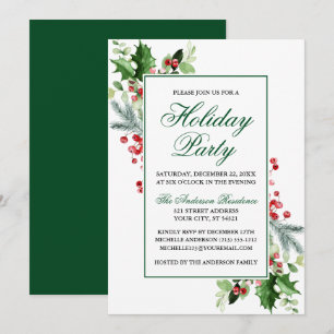 Waterverf Winter Greenery Holly Holiday Kaart