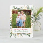 Waterverf Winter Greenery kerstfotokaart Feestdagenkaart (Staand voorkant)