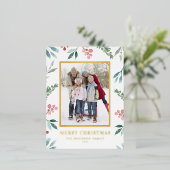 Waterverf Winter Greenery Lijst kerstfoto Folie Feestdagen Briefkaart (Staand Voorkant)