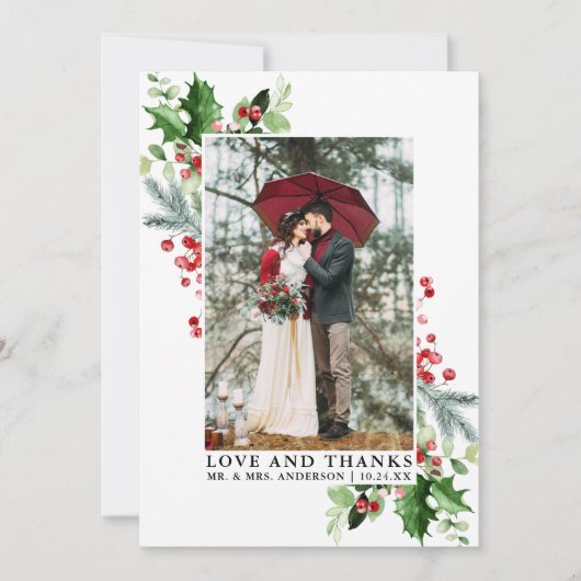 Waterverf Winter Greenery Love Bedankt Wedding (Voorkant)