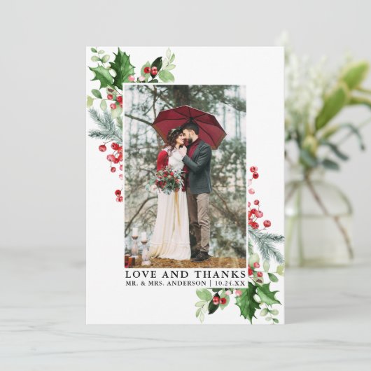 Waterverf Winter Greenery Love Bedankt Wedding (Staand voorkant)