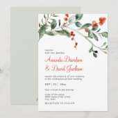 Waterverf Winter Greenery & Red Berries Wedding Kaart (Voorkant / Achterkant)